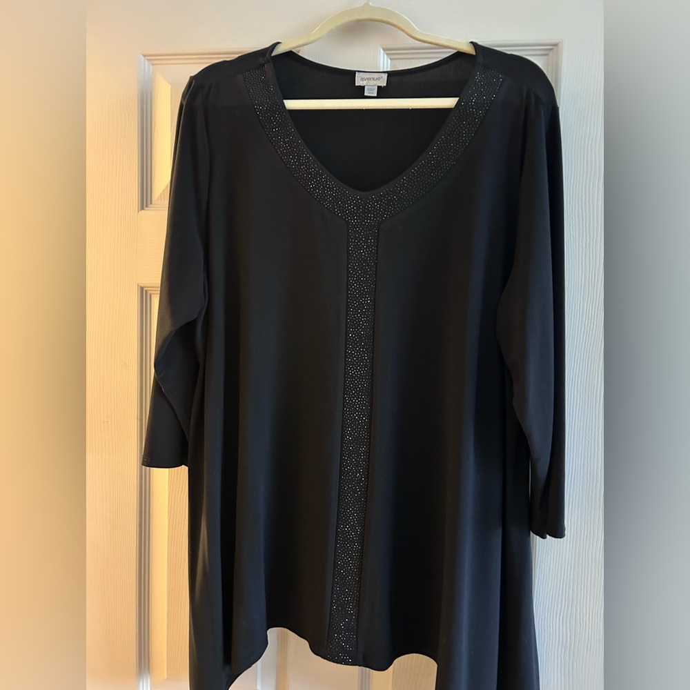 Avenue Black V-Neck Tunic with Rhinestone Trim